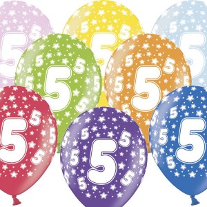 Balony lateksowe na 5 urodziny - z cyframi i napisami