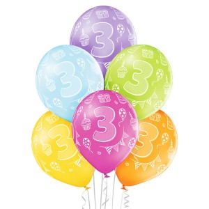 Balony lateksowe na 3 urodziny - z cyframi i napisami