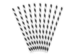 Słomki proste papierowe - Słomki papierowe "Paski", czarne / 19,5 cm