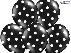 Balony lateksowe groszki i konfetti - Balony lateksowe czarne w białe Kropki / SB14P-223-010W/6
