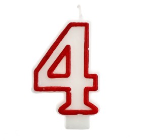 Świeczki cyfry i liczby - Świeczka cyferka "4", czerwony kontur 7 cm