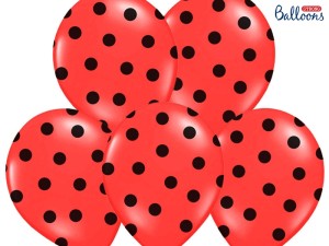 Balony lateksowe groszki i konfetti - Balony lateksowe czerwone w czarne Kropki / SB14P-223-007JB/6
