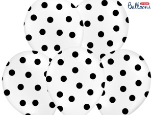 Balony lateksowe groszki i konfetti - Balony lateksowe białe w czarne Kropki / SB14P-223-008B