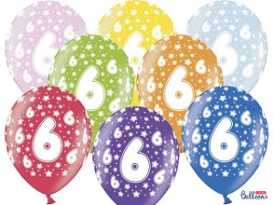 Balony lateksowe cyfry i liczby - Balony na 6 urodziny, mix kolorów / SB14M-006-000-6