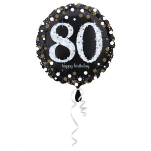Balony foliowe z cyframi i liczbami - Balon foliowy okrągły "80 Urodziny" Sparkling Celebration, 43 cm