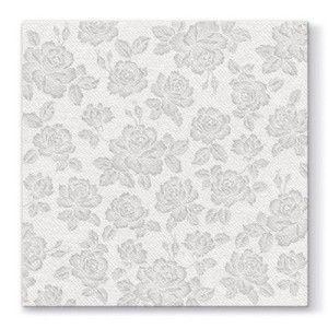 Serwetki flizelinowe ze wzorem - Serwetki flizelinowe wzorzyste "Subtle Roses", srebrne /  40x40