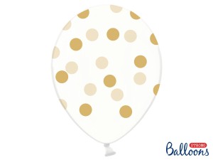 Balony lateksowe groszki i konfetti - Balony lateksowe transparentne w złote Kropki / SB14C-223-099G-6