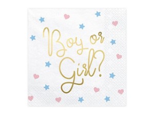 Pomysły na poznanie płci dziecka - Serwetki na Baby Shower "Boy or Girl"