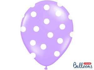 Balony lateksowe groszki i konfetti - Balony lateksowe liliowe w białe Kropki / SB14P-223-004W-6