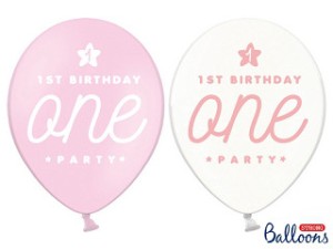 Balony lateksowe z napisami - Balony urodzinowe na Roczek dla dziewczynki "1 Birthday One Party" / SB14PC-001-081-6