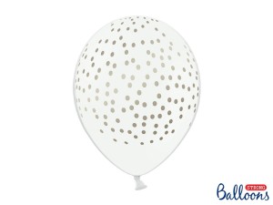 Balony lateksowe groszki i konfetti - Balony lateksowe białe w złote Konfetti / SB14P-208-008G-6