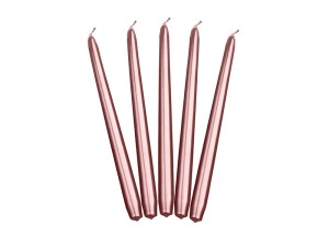 Świeczki stożki - Świeca stożkowa metalizowana, różowe złoto / 29 cm