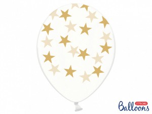 Balony lateksowe w gwiazdki - Balony lateksowe transaprentne w złote Gwiazdki / SB14C-257-099G-6