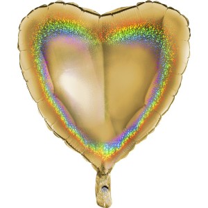 Balony foliowe Serca - Balon foliowy 36" Serce holograficzne złote (niezapakowany)