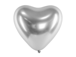 Balony lateksowe Chrom - Balony lateksowe Glossy Serca, srebrne / 30 cm