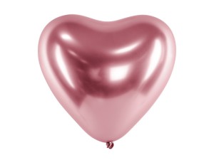 Balony lateksowe Chrom - Balony lateksowe Glossy Serca, różowe złoto / 30 cm