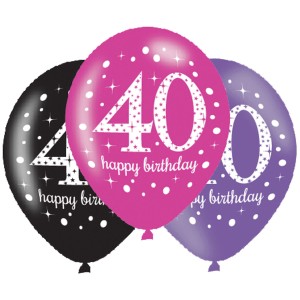 Balony lateksowe na okrągłe urodziny - Balony na 40 urodziny, mix różowy y / 27,5 cm