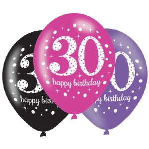 Balony lateksowe na okrągłe urodziny - Balony na 30 urodziny, mix różowy  / 27,5 cm
