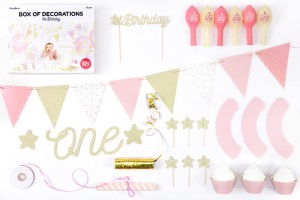 Girlandy cyfry i liczby - Zestaw dekoracji Party na "1 urodziny - Roczek", różowy