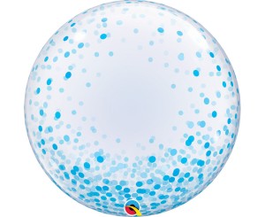 Balony foliowe Bubbles - Balon foliowy 24" Bubbles transparentny z nadrukiem "Błękitne grochy" / 61cm