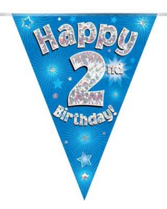 Girlandy cyfry i liczby - Girlanda  niebieskie flagietki "2 urodziny"