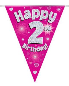Girlandy cyfry i liczby - Girlanda różowe flagietki "2 urodziny"
