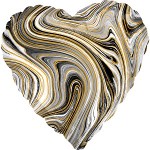 Balony foliowe Marble - Balon foliowy metalizowany - Serce Marble czarne (niezapakowany) / 43 cm