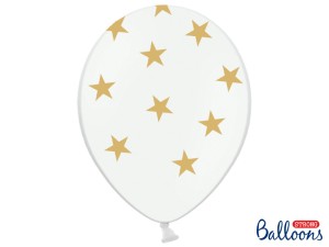 Balony lateksowe w gwiazdki - Balony lateksowe białe w złote Gwiazdki / SB14P-257-008-6