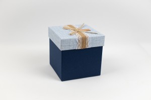 Pudełka na prezenty - Pudełko ozdobne z jutą, błękit-granat