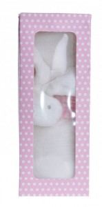 Zestawy prezentów dla dzieci - Kocyk z króliczkiem w pudełku, biało-rożowy / 72x70 cm