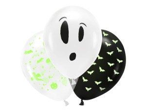 Balony lateksowe z nadrukiem - Balony na Halloween  UV  "Duszki i nietoperze BOO!", mix / 27 cm