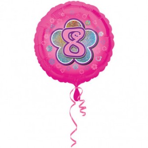 Balony foliowe z cyframi i liczbami - Balon foliowy na "8 urodziny - Kwiat" / 45 cm