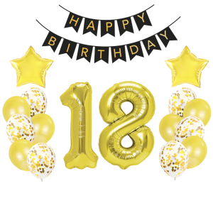 Zestawy balonów na 18 urodziny - Zestaw balonów na 18 urodziny, złoto