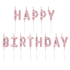 Świeczki literki i napisy - Świeczki urodzinowe "Happy Birthday", różowe złoto
