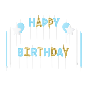 Świeczki literki i napisy - Zestaw Świeczek na tort Happy Birthday, niebieski