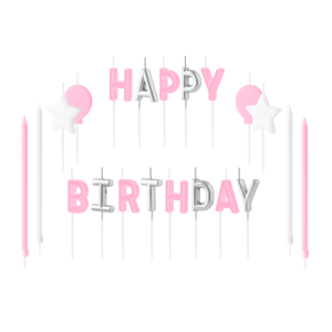 Świeczki literki i napisy - Zestaw Świeczek na tort Happy Birthday, różowy