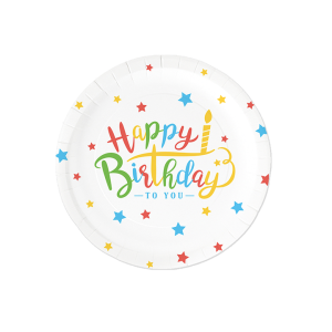 Talerzyki z napisami - Talerzyki "Happy Birthday" Kolorowe urodziny