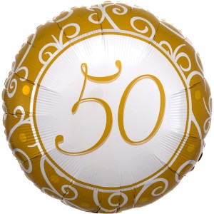Balony foliowe na okrągłe urodziny - Balon foliowy okrągły, "50"