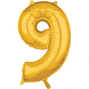 Balony foliowe cyfry 66 cm - Balon foliowy Middle Size złota cyfra "9"