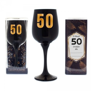 Kieliszki okolicznościowe - Czarny kielich na wino na "50 urodziny"