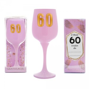 Kieliszki okolicznościowe - Różowy kielich na wino na "60 urodziny"