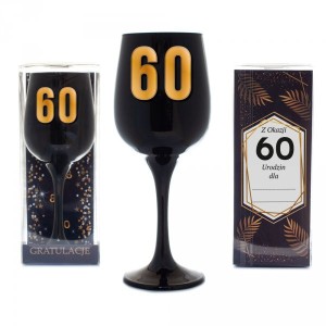 Kieliszki okolicznościowe - Czarny kielich na wino na "60 urodziny"