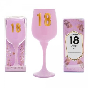 Kieliszki okolicznościowe - Różowy kielich na wino "18 urodziny"