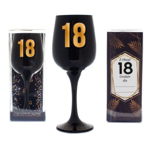 Kieliszki okolicznościowe - Czarny kielich na wino "18 urodziny"