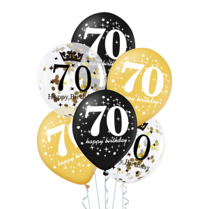 Balony lateksowe na okrągłe urodziny - Zestaw balonów 70 urodziny z konfetti
