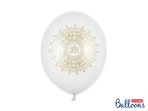 Balony komunijne - Balony Komunijne lateksowe na I  Komunię Świętą,  IHS-Metalic Pure White