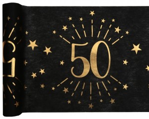 Bieżniki flizelinowe okolicznościowe - Bieżnik czarny flizelinowy 50 urodziny / 30 cm x 5 m