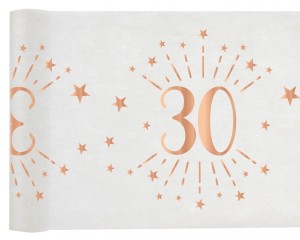 Bieżniki flizelinowe okolicznościowe - Bieżnik flizelinowy z różowe złoto napisem na 30 urodziny/ 30 cm x 5 m