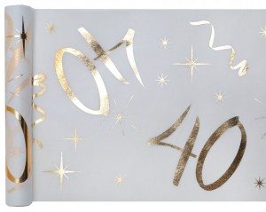 Bieżniki flizelinowe okolicznościowe - Bieżnik flizelinowy ze złotym napisem na 40 urodziny/ 30 cm x 5 m