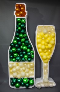 Kształty szablony do wypełnienia balonami - Butelka i kieliszek szampana szablon do wypełniania balonami - kpl